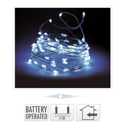 Φωτάκια Μπαταρίας 100Led με σύρμα Διάφανο 5Μ – Ψυχρό