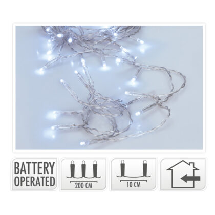Φωτάκια Μπαταρίας 20Led με Καλώδιο Διάφανο 2Μ – Ψυχρό