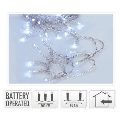 Φωτάκια Μπαταρίας 30Led με Καλώδιο Διάφανο 3Μ – Ψυχρό