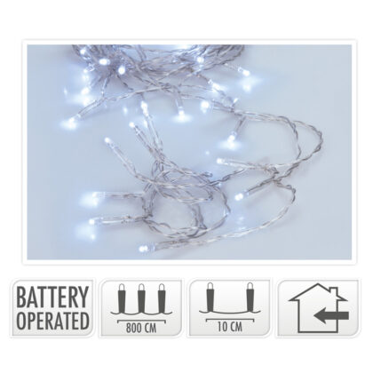Φωτάκια Μπαταρίας 80Led με Καλώδιο Διάφανο 8Μ – Ψυχρό