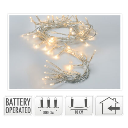 Φωτάκια Μπαταρίας 80Led με Καλώδιο Διάφανο 8Μ – Θερμό