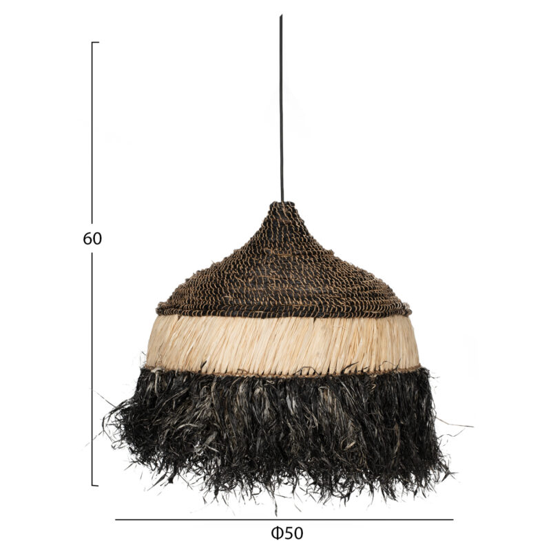 ΦΩ Φωτιστικό Οροφής Ζιζαλ και Αμπάκα Φυσικό – Μαύρο 50x50x60Yεκ
