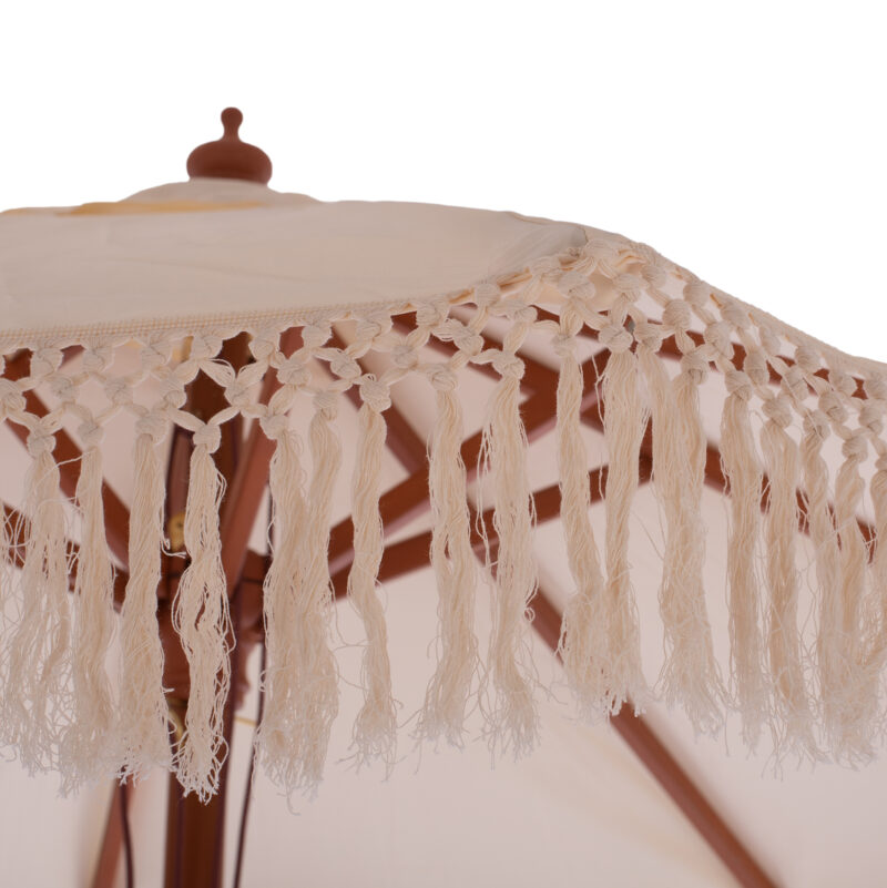 Ομπρέλα Μακραμέ Κρόσι Μπεζ με Ξύλινο Σκελετό Φ225×250εκ